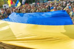 Ukrainian flags during a march