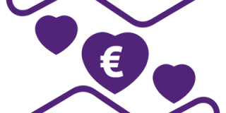 two hands englobing hearts with a euro symbol