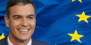 Spanish PM Pedro Sanchez in front of EU flag