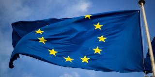 EU flag flying in the blue sky