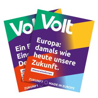 Bild mit Volt-Wahlplakaten für Hessen 2023