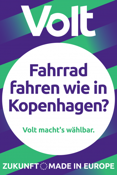 Wahlplakat mit der Aufschrift "Fahrrad fahren wie in Kopenhagen?"