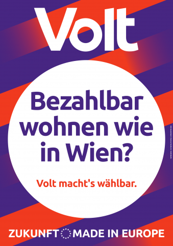 Wahlplakat mit der Aufschrift "Bezahlbar wohnen wie in Wien?"