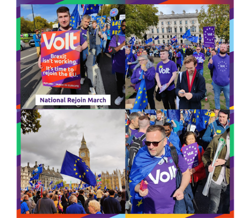 Participants de Volt UK lors de la National Rejoin March