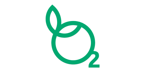 Symbol von Sauerstoff (O2) mit symbolischen Blättern an dem O.
