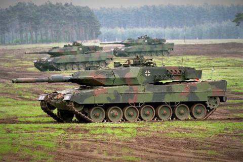 Leopard 2A5 Main Battle Tanks during a teaching and combat demonstration