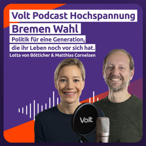 Titelbild der Podcast-Folge zur Bremen-Wahl des Volt-Podcasts Hochspannung