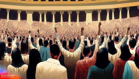 AI Art representing a crowd holding their hands up