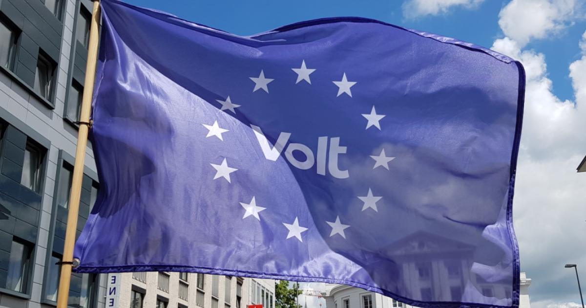 Volt-Flagge bei Fridays for Future in Aachen