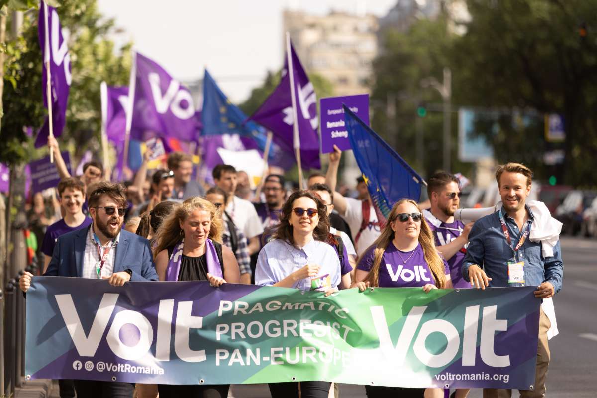 Volt members on a manifestation on the streets of Bucharest