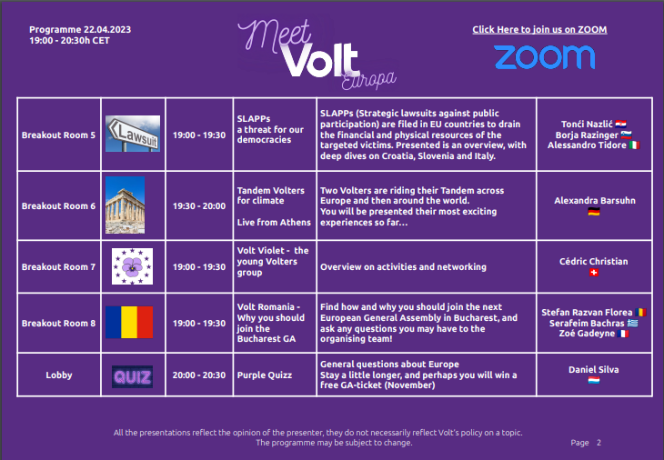 Part II of the programme of Meet Volt Europa
